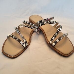 NIB Grey Snakeskin Print Studded-Embellished Elegant Sandals, Size 6.5